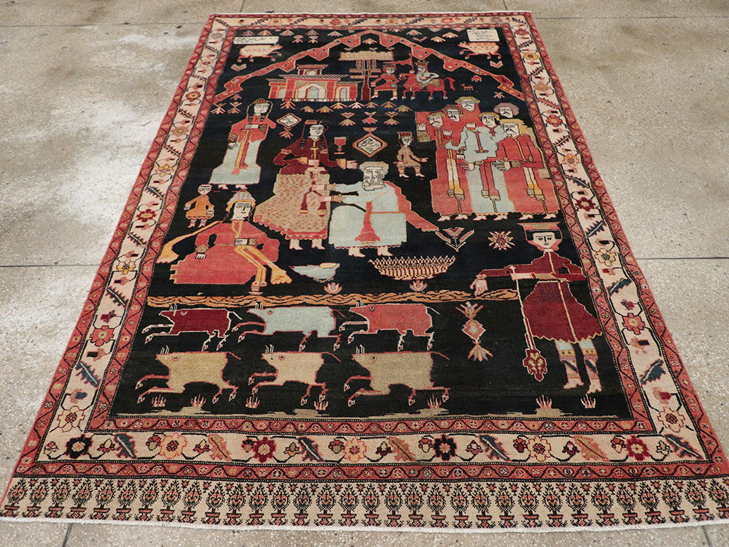 Antique Persian Malayer Pictorial Rug, No.25496 - Staging
