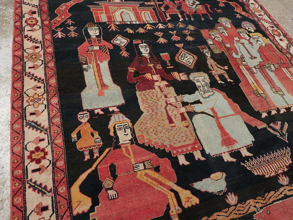 Antique Persian Malayer Pictorial Rug, No.25496 - Staging