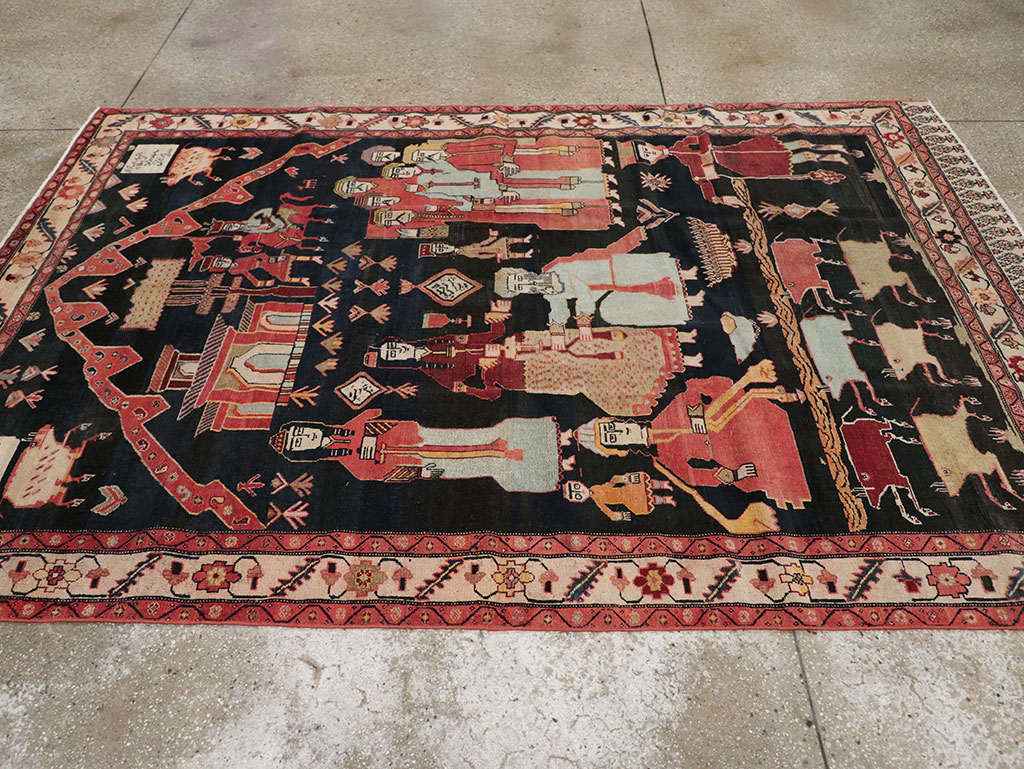 Antique Persian Malayer Pictorial Rug, No.25496 - Staging