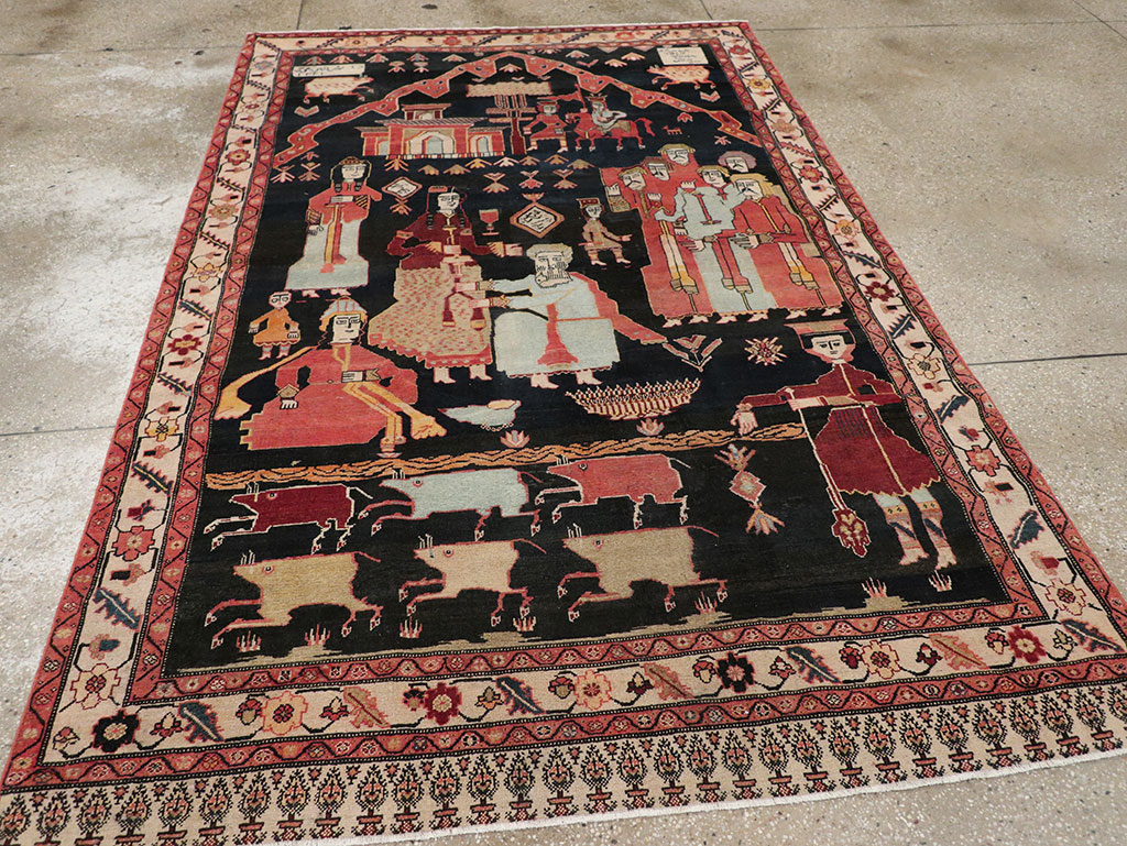 Antique Persian Malayer Pictorial Rug, No.25496 - Staging