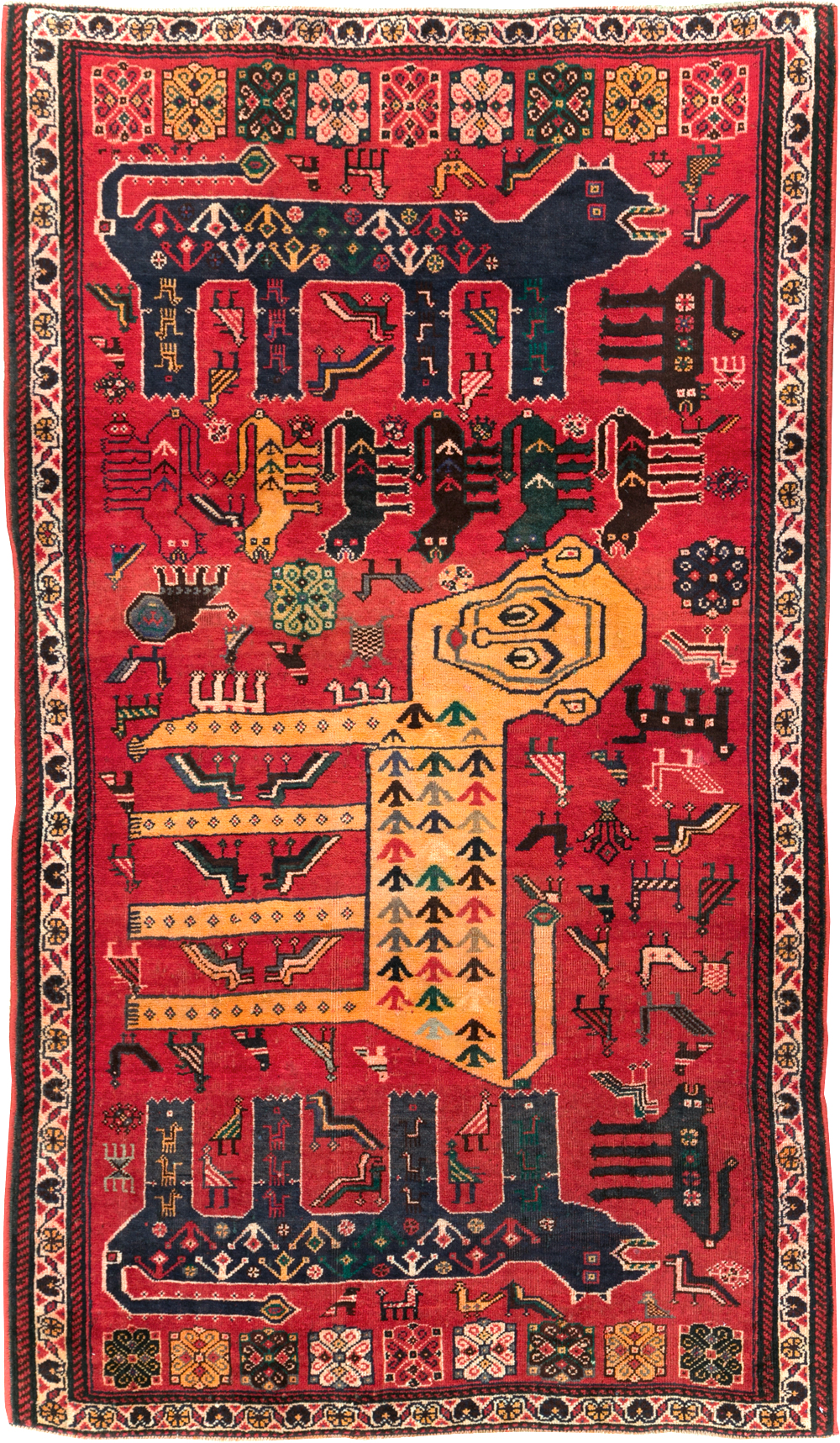 Vintage Persian Pictorial Afshar Accent Rug, No.25541 - Staging