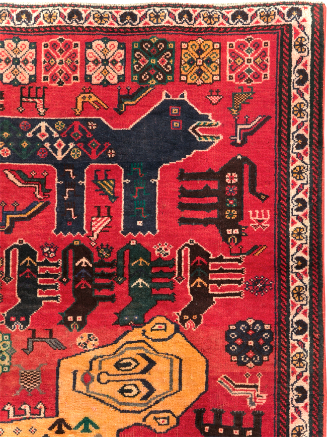 Vintage Persian Pictorial Afshar Accent Rug, No.25541 - Staging