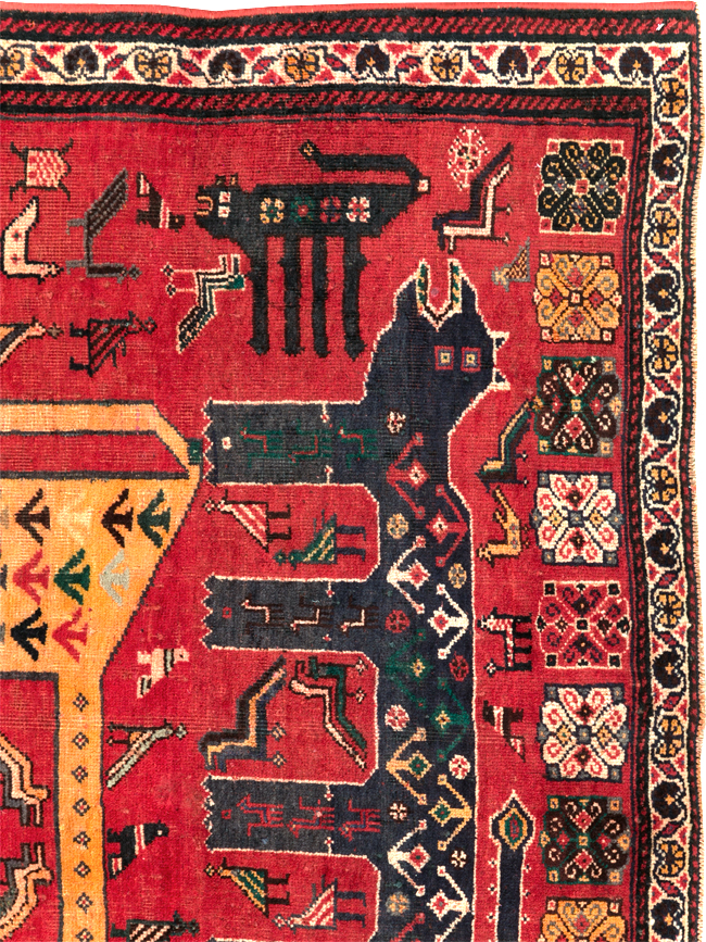 Vintage Persian Pictorial Afshar Accent Rug, No.25541 - Staging