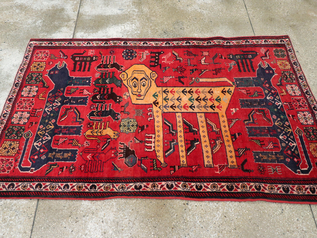 Vintage Persian Pictorial Afshar Accent Rug, No.25541 - Staging