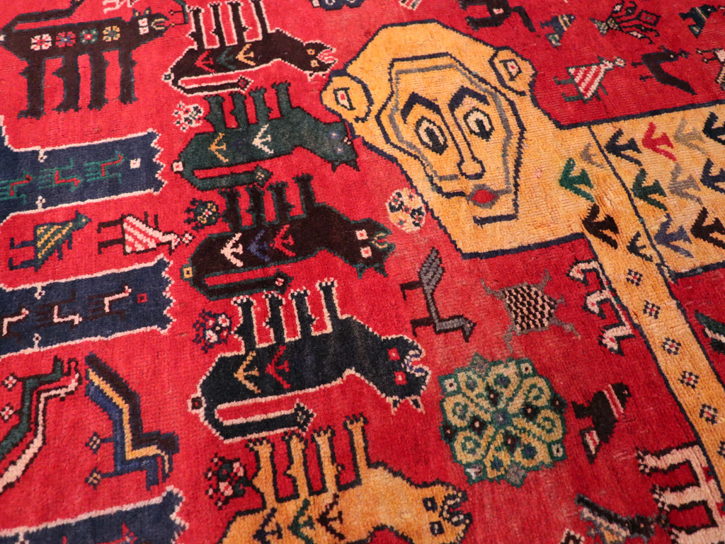 Vintage Persian Pictorial Afshar Accent Rug, No.25541 - Staging