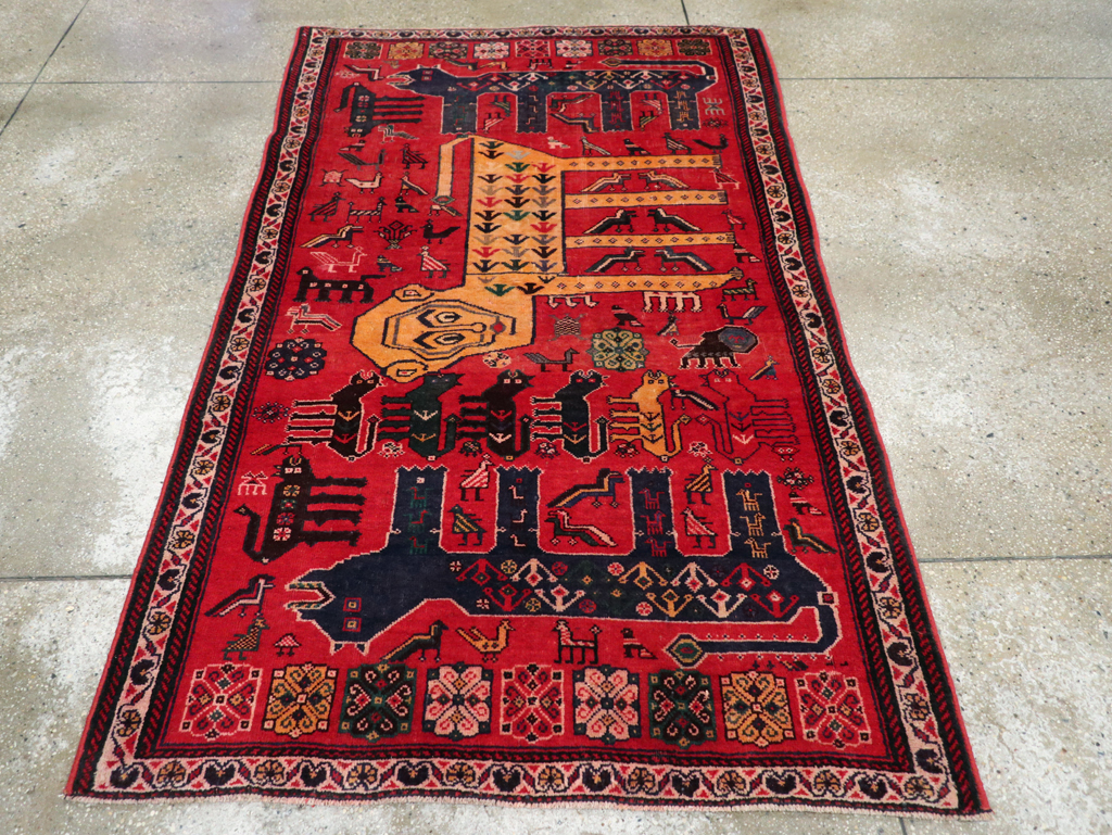 Vintage Persian Pictorial Afshar Accent Rug, No.25541 - Staging