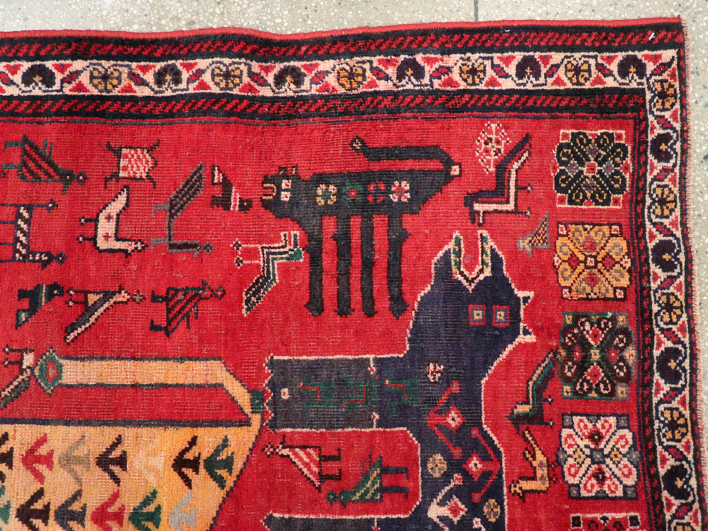 Vintage Persian Pictorial Afshar Accent Rug, No.25541 - Staging