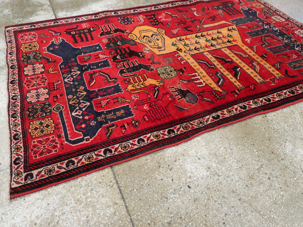 Vintage Persian Pictorial Afshar Accent Rug, No.25541 - Staging