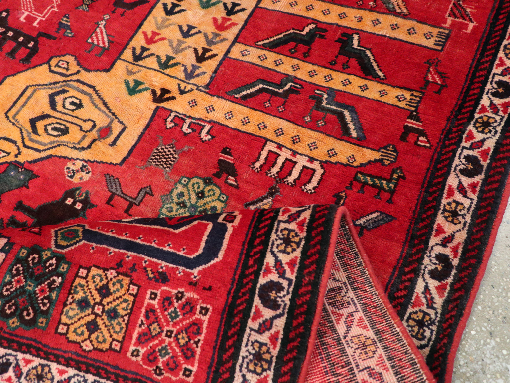 Vintage Persian Pictorial Afshar Accent Rug, No.25541 - Staging