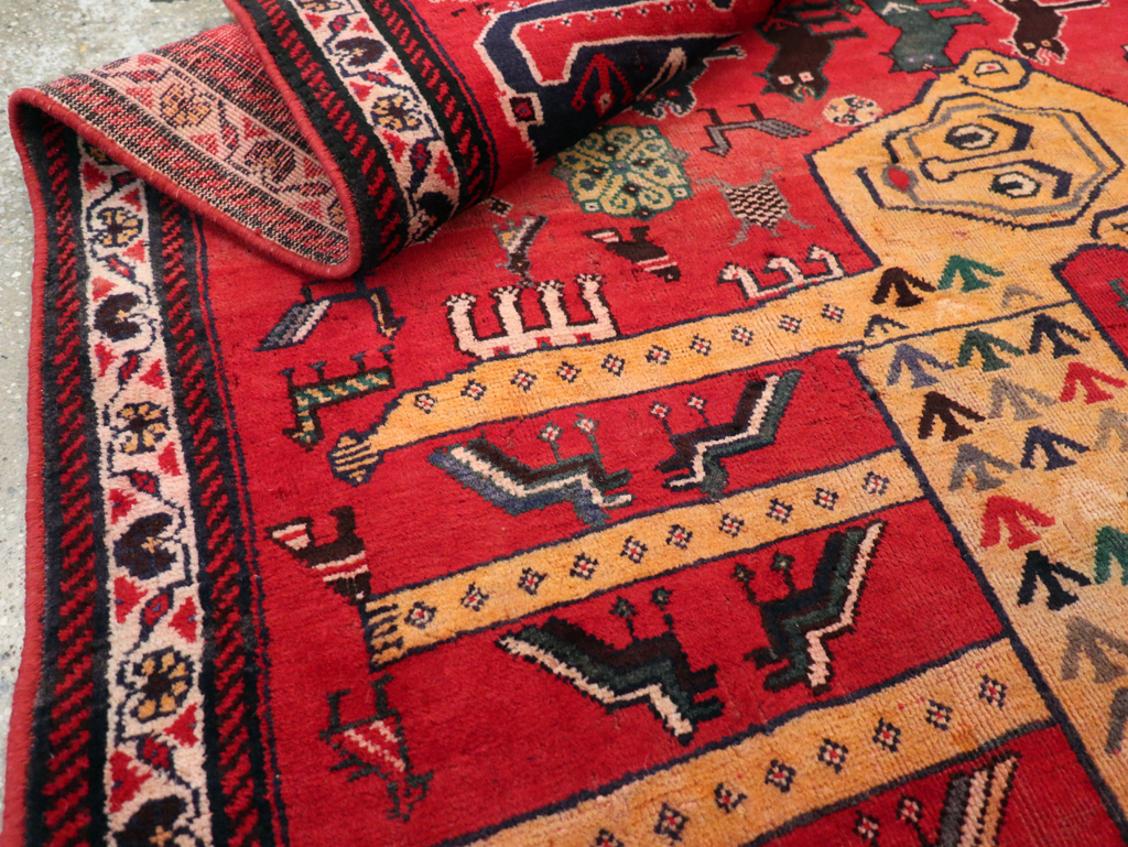 Vintage Persian Pictorial Afshar Accent Rug, No.25541 - Staging