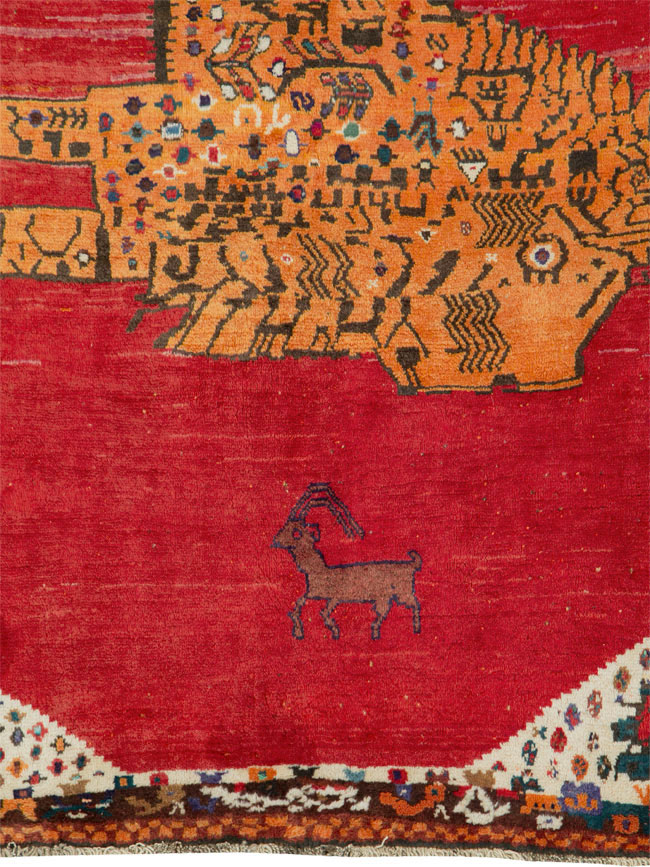 Vintage Persian Shiraz Pictorial Rug, No.25549 - Staging