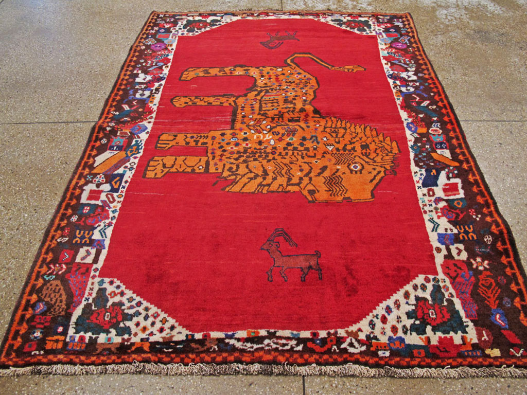 Vintage Persian Shiraz Pictorial Rug, No.25549 - Staging