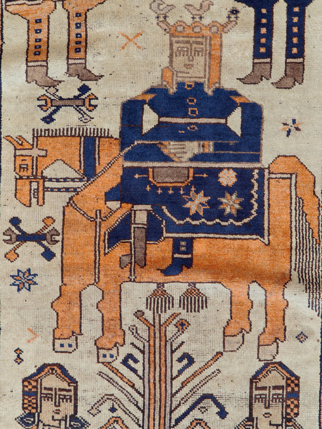 Vintage Persian Bakhtiari Pictorial Rug, No.25561 - Staging