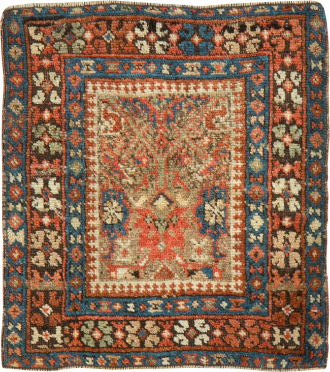 Antique Persian Qashqai Square Tribal Throw Rug, No.25568 - Staging