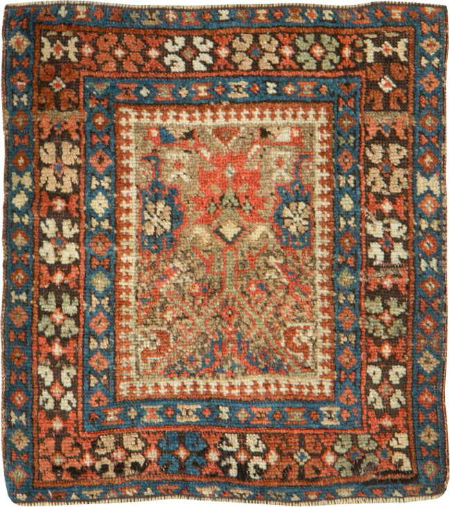 Antique Persian Qashqai Square Tribal Throw Rug, No.25568 - Staging