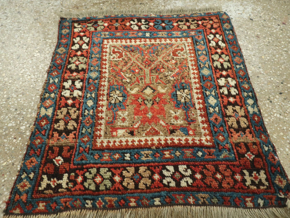 Antique Persian Qashqai Square Tribal Throw Rug, No.25568 - Staging