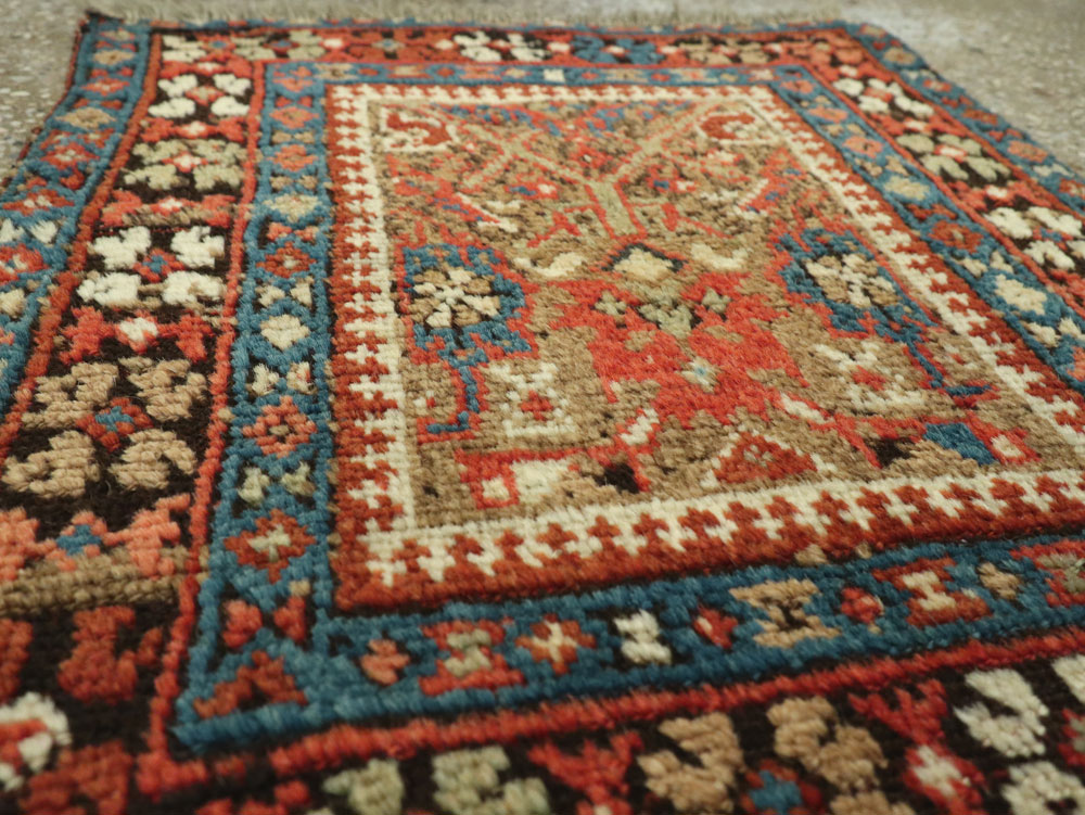 Antique Persian Qashqai Square Tribal Throw Rug, No.25568 - Staging