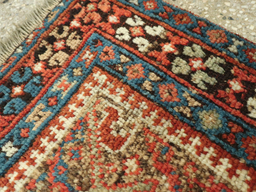 Antique Persian Qashqai Square Tribal Throw Rug, No.25568 - Staging