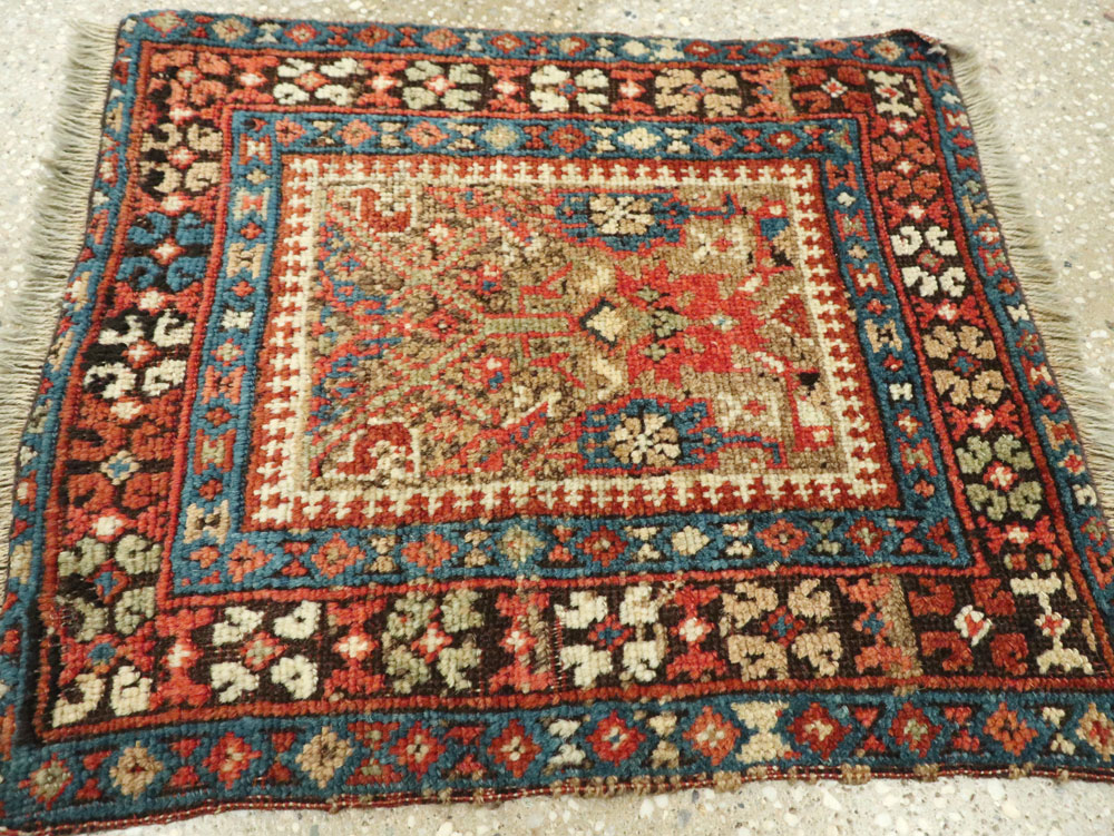 Antique Persian Qashqai Square Tribal Throw Rug, No.25568 - Staging