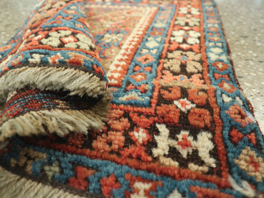 Antique Persian Qashqai Square Tribal Throw Rug, No.25568 - Staging