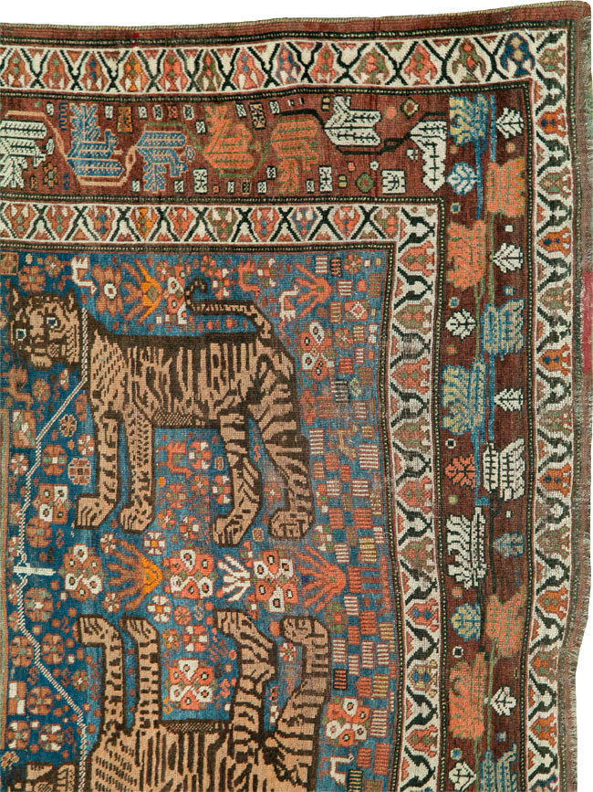 Antique Persian Qashqai Pictorial Rug, No.25570 - Staging