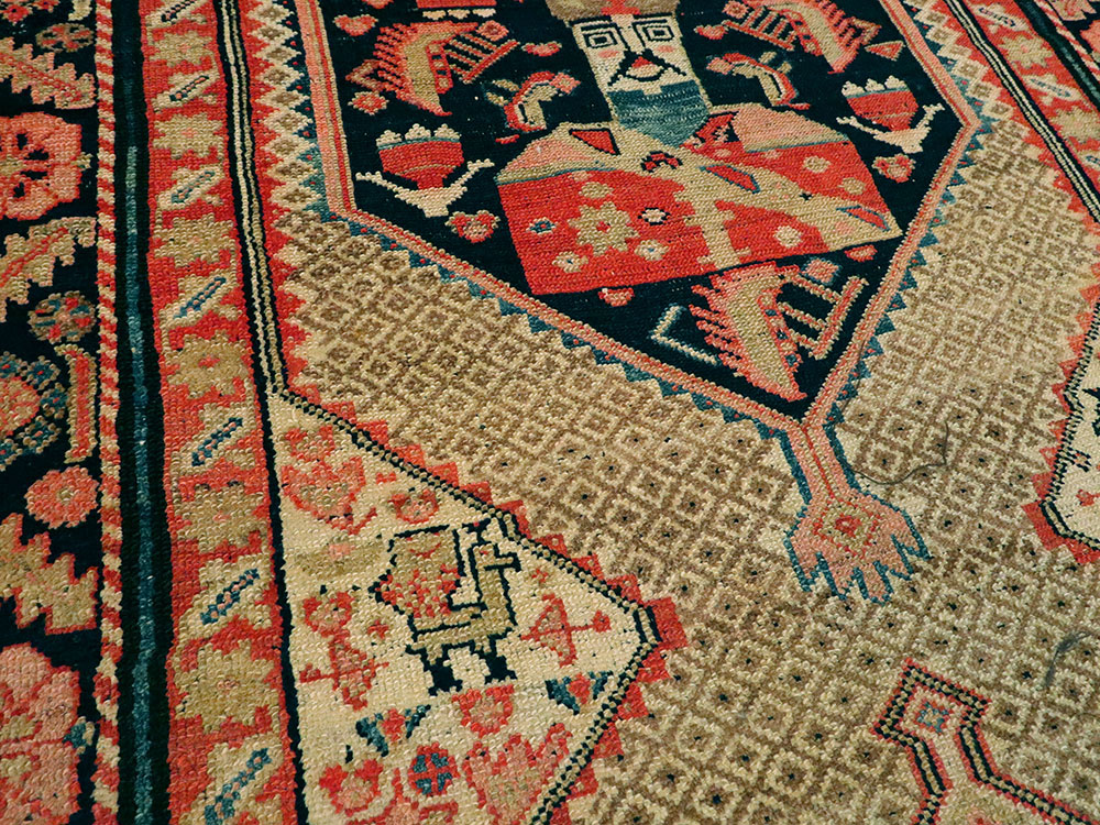 Antique Persian Hamadan Pictorial Rug, No.25572 - Staging