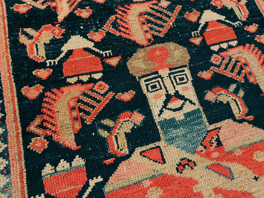 Antique Persian Hamadan Pictorial Rug, No.25572 - Staging