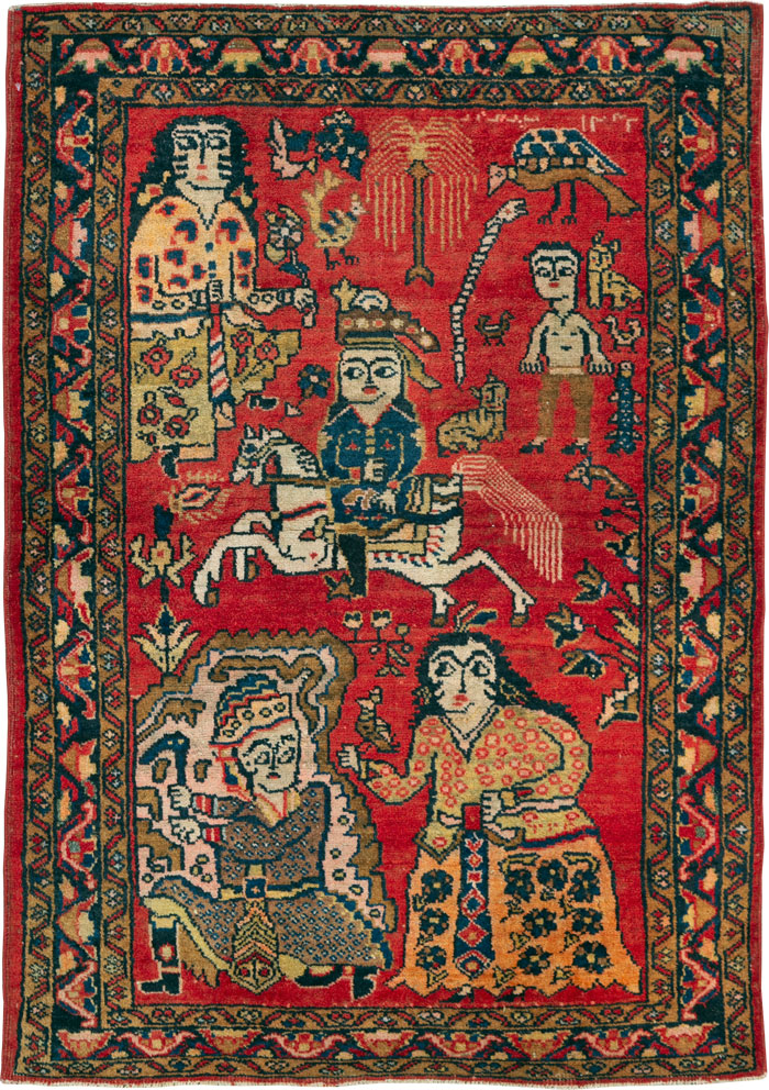 Vintage Persian Tabriz Pictorial Rug, No.25575 - Staging