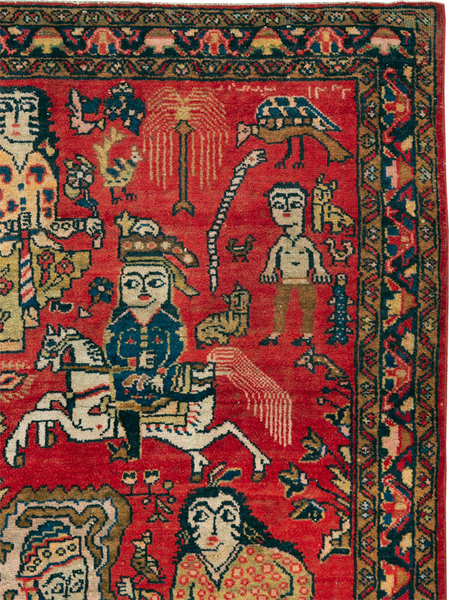 Vintage Persian Tabriz Pictorial Rug, No.25575 - Staging