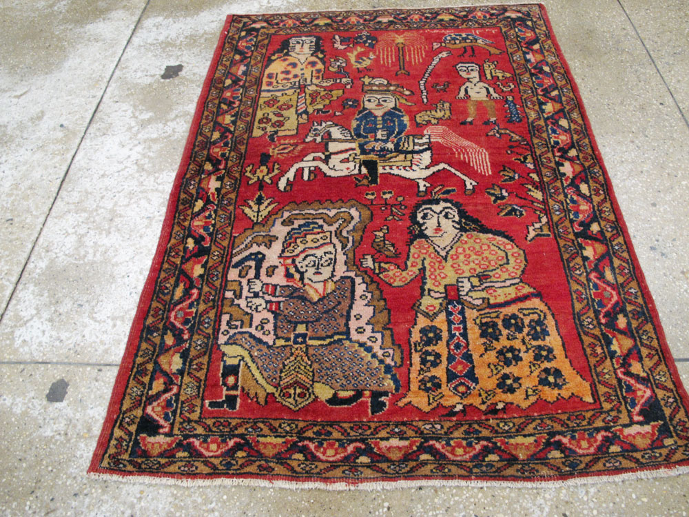 Vintage Persian Tabriz Pictorial Rug, No.25575 - Staging