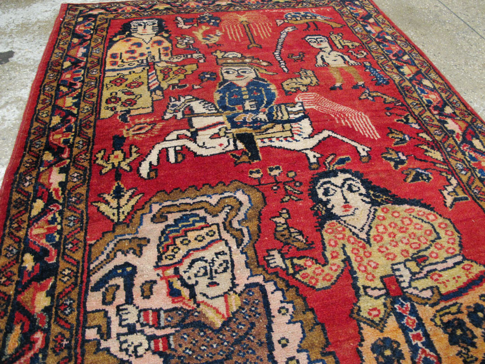 Vintage Persian Tabriz Pictorial Rug, No.25575 - Staging