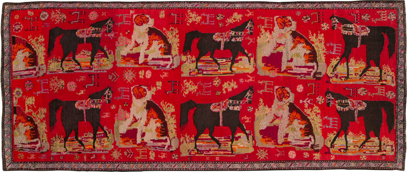 Antique Caucasian Karabagh Pictorial Rug, No.25577 - Staging