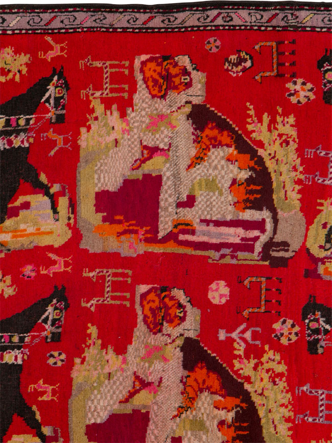 Antique Caucasian Karabagh Pictorial Rug, No.25577 - Staging