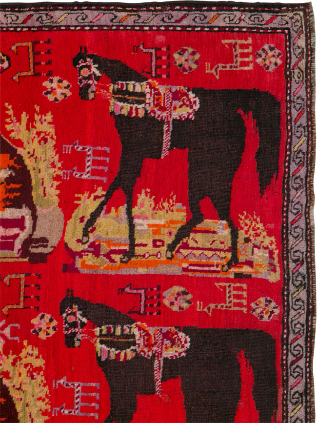 Antique Caucasian Karabagh Pictorial Rug, No.25577 - Staging