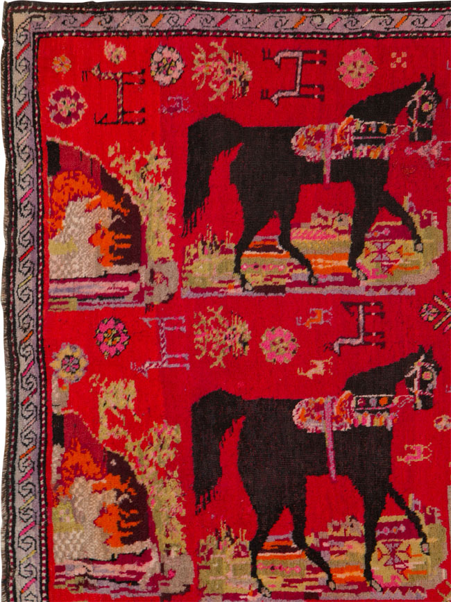 Antique Caucasian Karabagh Pictorial Rug, No.25577 - Staging