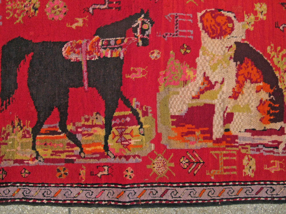 Antique Caucasian Karabagh Pictorial Rug, No.25577 - Staging
