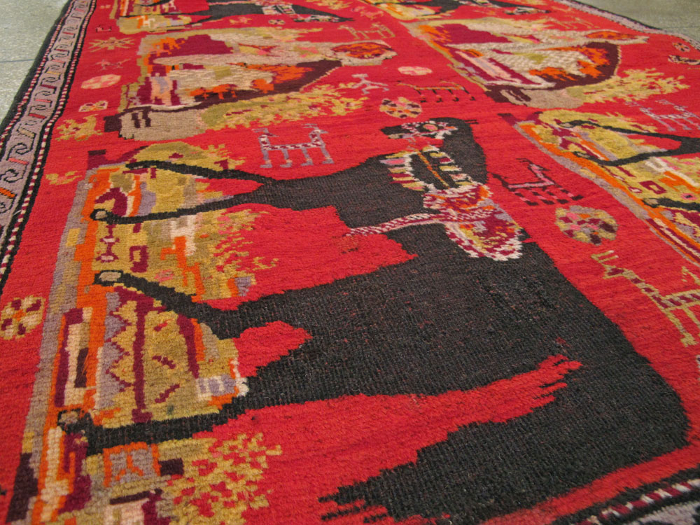 Antique Caucasian Karabagh Pictorial Rug, No.25577 - Staging