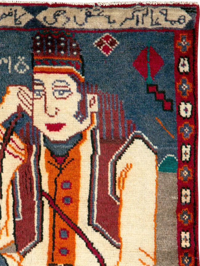 Vintage Pictorial Hamadan Rug, No.25586 - Staging