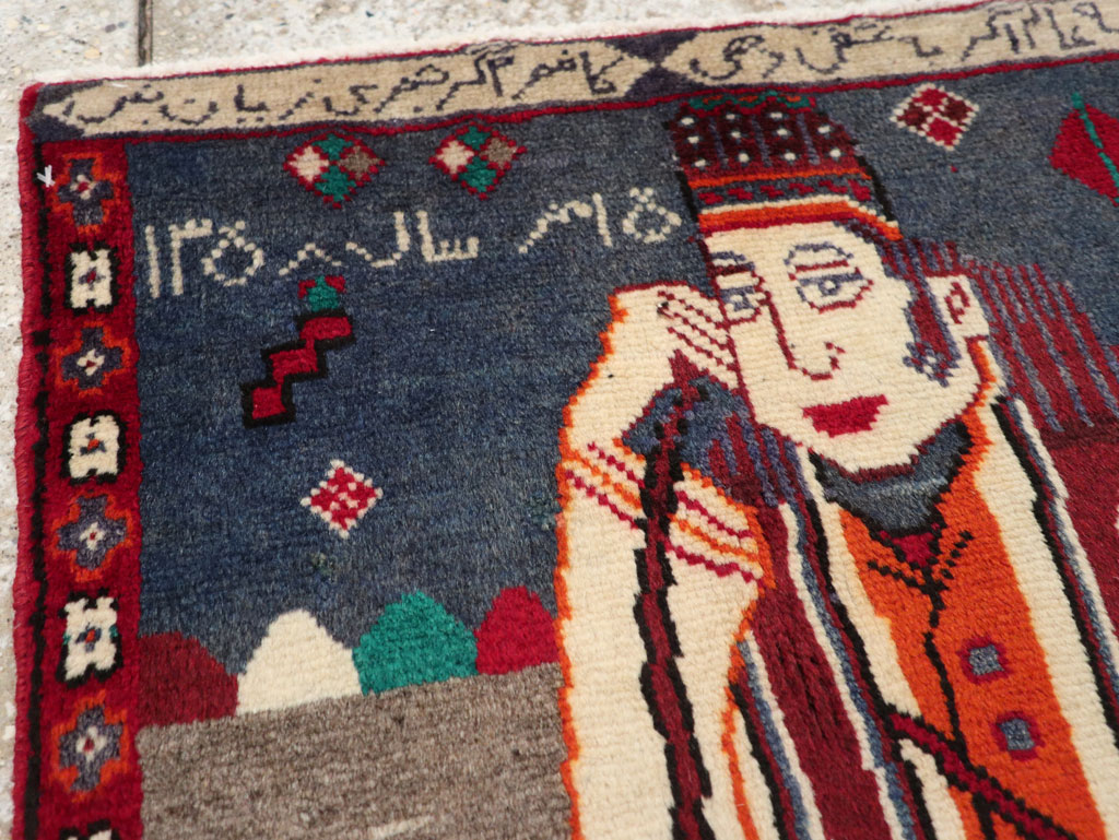 Vintage Pictorial Hamadan Rug, No.25586 - Staging