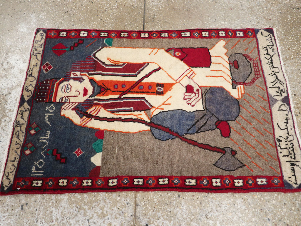 Vintage Pictorial Hamadan Rug, No.25586 - Staging