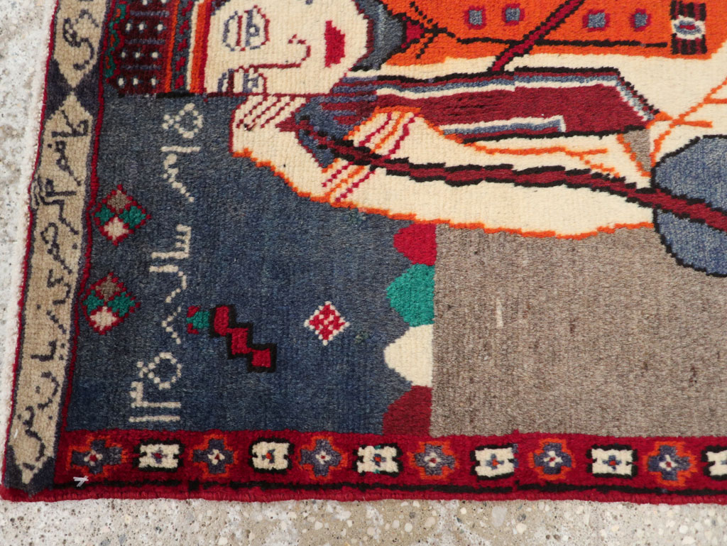 Vintage Pictorial Hamadan Rug, No.25586 - Staging