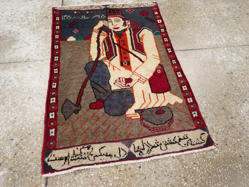 Vintage Pictorial Hamadan Rug, No.25586 - Staging