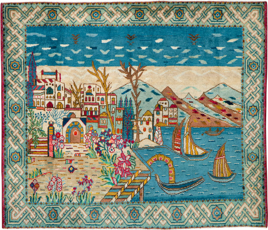 Vintage Tabriz Pictorial Rug, No.25597 - Staging