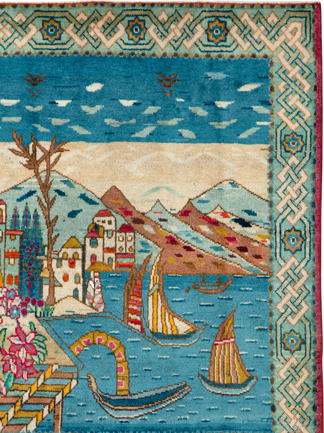 Vintage Tabriz Pictorial Rug, No.25597 - Staging