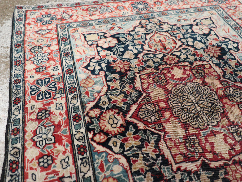 Antique Persian Mohtasham Kashan Throw Rug, No.25598 - Staging