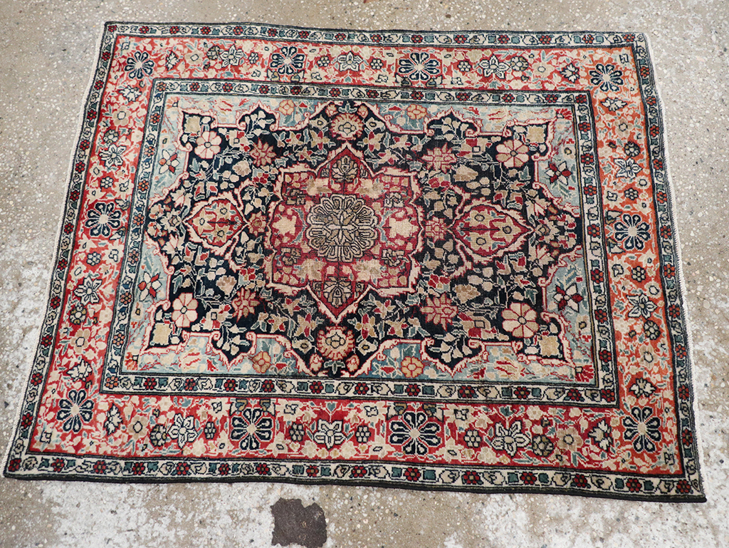 Antique Persian Mohtasham Kashan Throw Rug, No.25598 - Staging