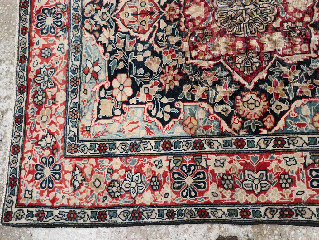 Antique Persian Mohtasham Kashan Throw Rug, No.25598 - Staging