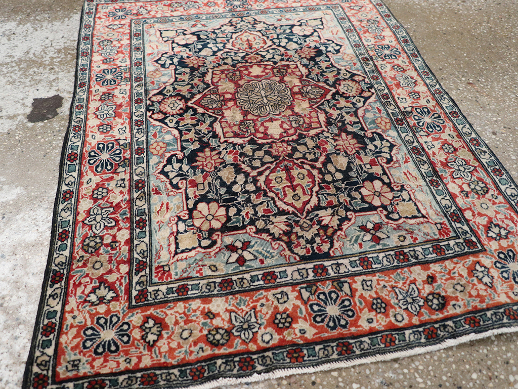 Antique Persian Mohtasham Kashan Throw Rug, No.25598 - Staging