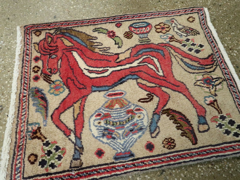 Vintage Persian Tabriz Pictorial Rug (Pair: 2 of 2), No.25602 - Staging