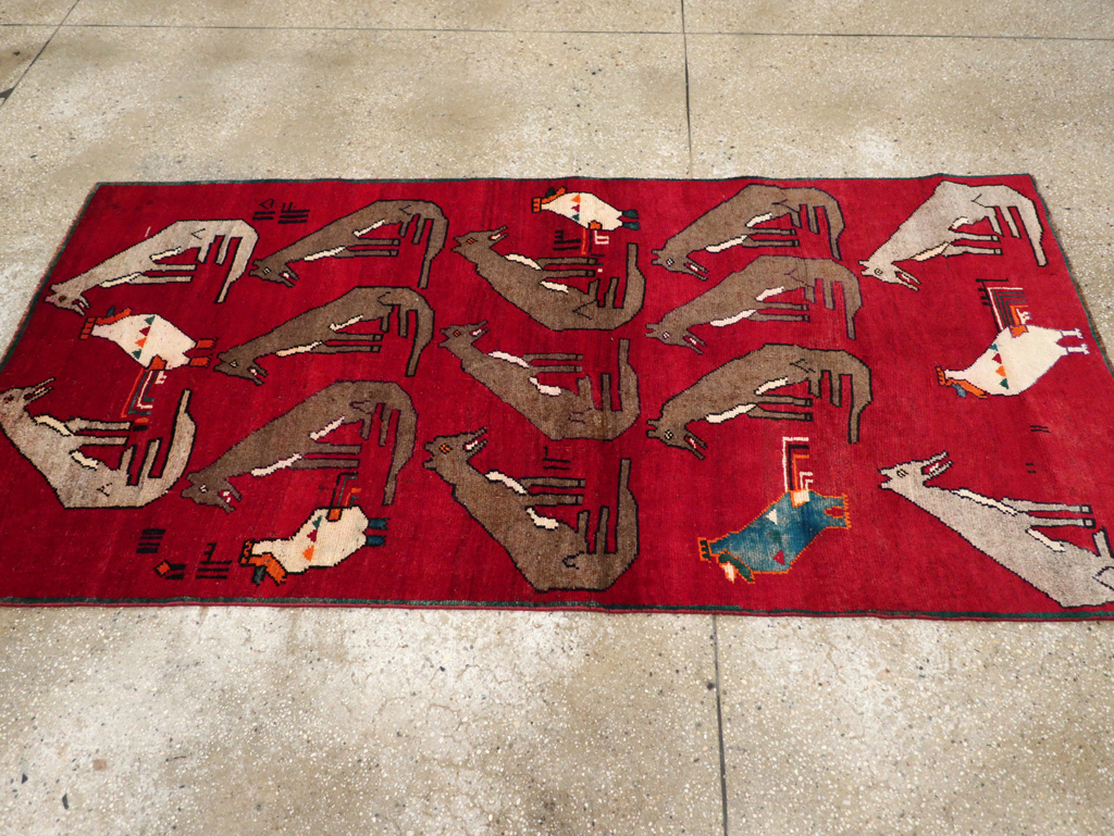 Vintage Persian Shiraz Pictorial Rug, No.25607 - Staging